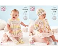 King Cole Double Knit Baby DK Knitting Pattern Cardigan Pinafore & Bootees (5966), 14" - 21"