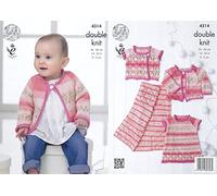 King Cole Double Knit Pattern Lace Effect Dress Cardigan Waistcoat & Blanket Baby Drifter DK (4314)