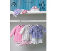 King Cole Double Knitting & 4 Ply Pattern Baby Lace Effect Long Sleeved Matinee Coat & Bonnet (2979)