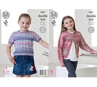 King Cole Double Knitting DK Pattern Girls Easy Knit Dolman Cardigan & Short Sleeved Top (4451)