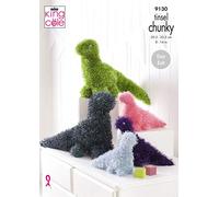 King Cole Easy Knitting Pattern 9130 to Make Toy Dinosaurs in Tinsel Chunky