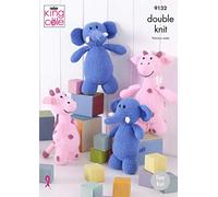 King Cole Easy Knitting Pattern 9132 for Toy Elephants and Giraffes