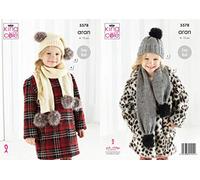 King Cole Fashion Aran Knitting Pattern 5578 - Easy Headwear, Scarves Pattern - 4-12 Years