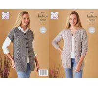 King Cole Fashion Aran Knitting Pattern 5721 - Jackets, Waistcoats, Cardigans Pattern - 32-50 Inches