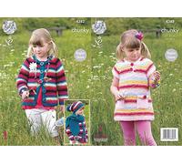 King Cole Girls Big Value Chunky Knitting Pattern Raglan Sleeve Dress Cardigan Hat & Scarf (4382)