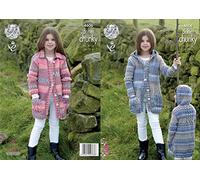 King Cole Girls Chunky Knitting Pattern - Ribbed & Cable Detail Coats with a Collar or Hood (4606)