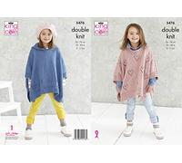 King Cole Girls Double Knitting Pattern Round Neck or Hooded Heart Pattern Poncho (5476),Multicolor,22" - 30" chest