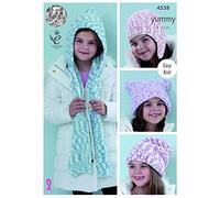 King Cole Girls Hats & Scarf Yummy Knitting Pattern 4538 Chunky