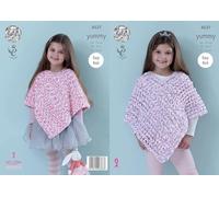 King Cole Girls Knitting Pattern Easy Knit Garter Stitch or Lace Ponchos Yummy Chunky (4537) by King Cole