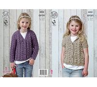 King Cole Girls Knitting Pattern Short or Long Sleeved Cable Detail Cardigans Big Value Aran (4434)