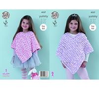 King Cole Girls Ponchos Yummy Knitting Pattern 4537 Chunky
