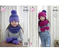 King Cole Kids Chunky Knitting Pattern Girls Easy Cable Pattern Mittens Snoods & Hats (5167)