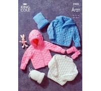 King Cole Knitting Pattern 2905 : Baby/Toddler Aran Sweater, Jackets, Mitts and Hat (14-24in)
