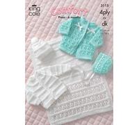 King Cole Knitting Pattern 3115 : Baby Pram Blanket, Matinee Coats and Bonnets (12-18in)