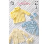 King Cole Knitting Pattern 3116 : Baby Sweater, Dress, Coat and Bootees (12-18in)