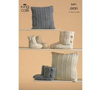 King Cole Knitting Pattern 3471 : Aran Cushion Covers and Hug Boot Slippers (Age 1 to Adult)
