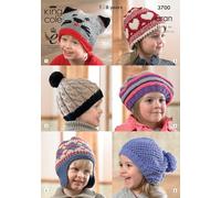 King Cole Knitting Pattern 3700 : Six Childrens Aran Hats (1-8 years)