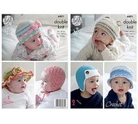King Cole Knitting Pattern -Crocheted Baby Hats Knitted with Cherish DK/Cherished DK - 4491