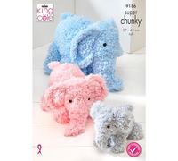 King Cole Knitting Pattern, Double Knit Elephants Toys (9186), 27cm - 43cm Tall.