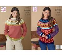 King Cole Knitting Pattern Ladies Double Knit Fair Isle Pattern Sweaters (6151)