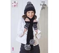 King Cole Knitting Pattern Truffle Glitz Winter Accessories Hats Snoods Hand Warmers & Scarves (6056)