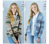 King Cole Knitting Pattern Womens Easy Knit Long Sleeve V-Neck Jumper and Cardigan in Quartz Super Chunky 5637