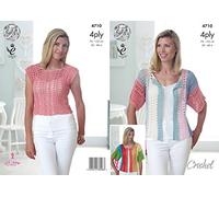 King Cole Ladies 4 Ply Crochet Pattern for Cropped Top & Short Sleeved Cardigan (4710) by King Cole,Multicolor,30" - 48" bust