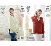 King Cole Ladies Aran Knitting Pattern Womens Raglan Sleeve Split Hem Cardigan & Sweater (4815)