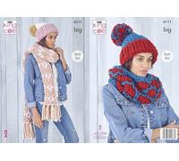 King Cole Ladies Big Knitting Pattern with Two Hat Designs,Snood & Scarf (6111)