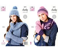 King Cole Ladies Chunky Knitting Pattern Easy Knit Accessories Mittens Scarf Cowl & Hat (5971)