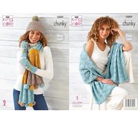 King Cole Ladies Chunky Knitting Pattern Easy Lace Wrap Scarf Hand Warmers & Hat (5889), Multi