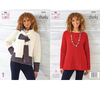 King Cole Ladies Chunky Knitting Pattern Flared or Straight Sweater & Scarf (5895)