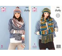 King Cole Ladies Chunky Knitting Pattern Hat Scarf Wrist Warmers & Snood (5936)