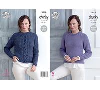 King Cole Ladies Chunky Knitting Pattern Raglan Sleeve Plain or Cable Panel Sweater (5015)