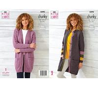 King Cole Ladies Chunky Knitting Pattern Round or V Neck Cardigan & Coat (5890), Multi, 34'' - 48''
