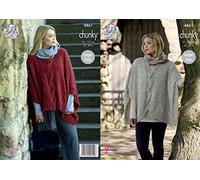 King Cole Ladies Chunky Knitting Pattern Womens Cable Knit Round or V Neck Poncho (4861)