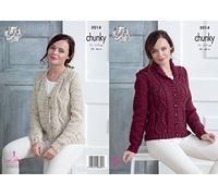 King Cole Ladies Chunky Knitting Pattern Womens Cabled V Neck or Collar Cardigan (5014)