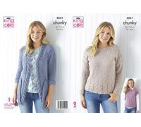 King Cole Ladies Chunky Knitting Pattern Womens Cardigan Sweater & Cap Sleeved Top (5551),Multicolor,34" - 44" bust