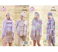King Cole Ladies Chunky Knitting Pattern Womens Lace or Eyelet Scarves & Hats (5559)