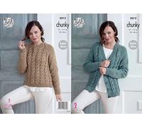 King Cole Ladies Chunky Knitting Pattern Womens Raglan Sleeve Cabled Cardigan & Sweater (5012),Multicolor,28" - 46” bust