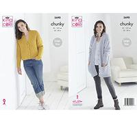 King Cole Ladies Chunky Knitting Pattern Womens Short or Long Length Cardigan (5690)