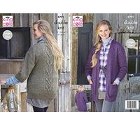 King Cole Ladies DK Knitting Pattern Cabled Jacket with Long or Wide Sleeves (5791), Multi, 32'' - 50'' 91cm - 127cm