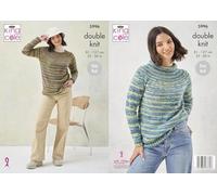 King Cole Ladies DK Knitting Pattern Easy Knit Round or Roll Neck Sweater (5996)