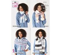 King Cole Ladies DK Knitting Pattern Tube or Pull Through Scarf & Lace or Textured Wrap (5784)