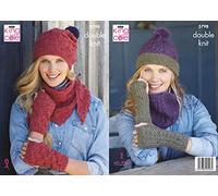 King Cole Ladies DK Knitting Pattern Wrist Warmers Shawl Snood & Hat (5798)