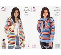 King Cole Ladies Double Knit Crochet Pattern Granny Square Hoodie & Jumper (6259)