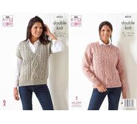 King Cole Ladies Double Knit DK Knitting Pattern Cable Knit Slipover & Sweater (6035), 32'' - 50''