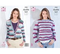 King Cole Ladies Double Knit DK Knitting Pattern Lace Sweater & V Neck Cardigan (5765), 32" - 42"