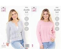 King Cole Ladies Double Knit Knitting Pattern Easy Lace Sweater & Cardigan (5741), Multi, 32 - 50 inch