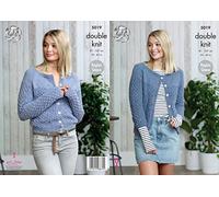 King Cole Ladies Double Knitting Pattern Long or 3/4 Raglan Sleeve Lacy Cardigans (5019)